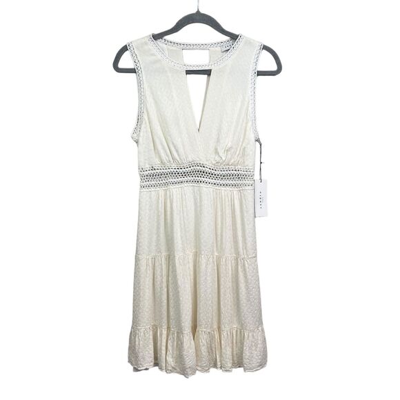 Sandro‎ Paris Womens Rush Crochet Dress Keyhole V Neck Eyelet Waist Cream Size 2 - Picture 2 of 7